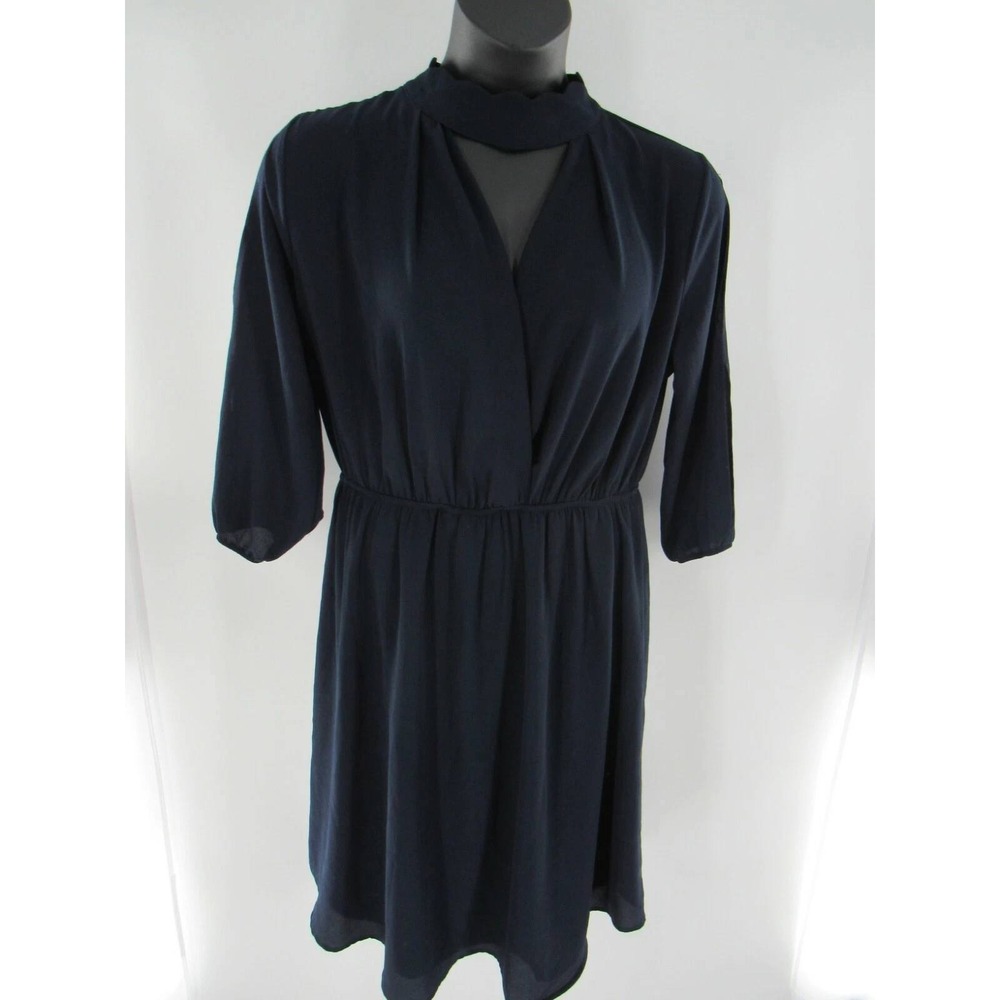 Women's Plus Size Navy Blue Dress Embroidered Cut Edge 3/4 Sleeve 1X